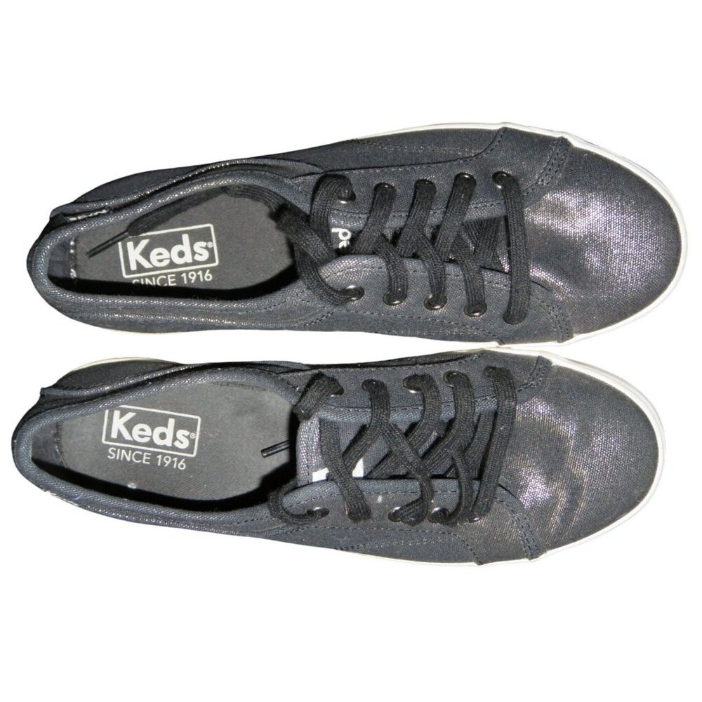 Keds Coursa Gunmetal Silver Metallic Lace Up Sneakers with soft shine size 7 - Picture 3 of 6